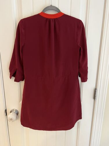 Fossil Red Orange Maroon Color Block 100% Silk Shift Dress Size XS - Picture 2 of 6