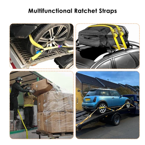 4 Sets 5 Ton Recovery Ratchet Wheel Trailer Tie Down Sling Alloy Strap Breakdown - Picture 10 of 10