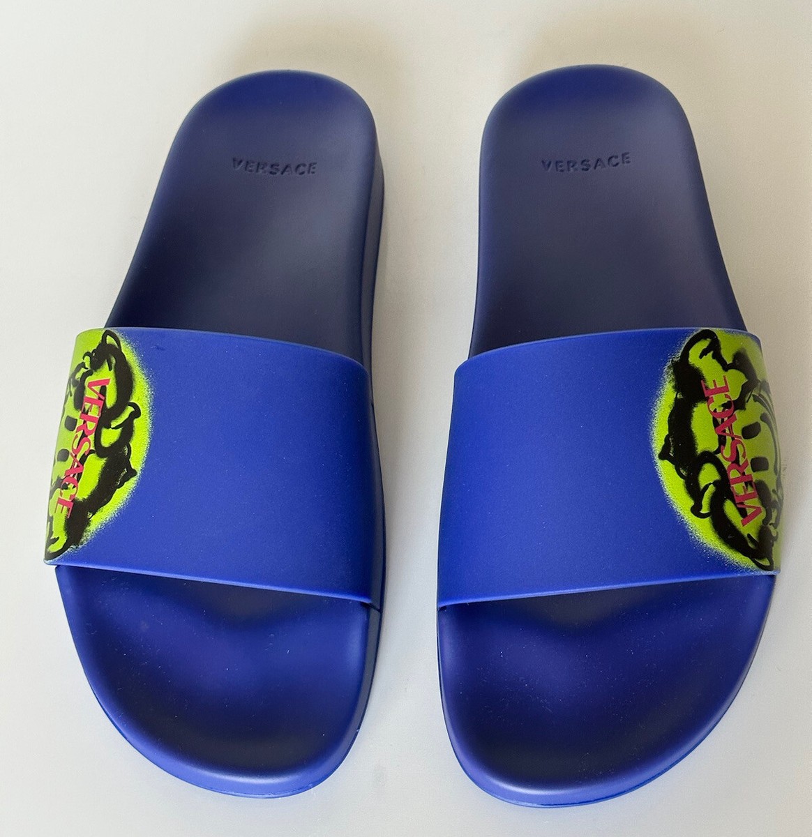 Versace Smiley Medusa Slides Sandals Blue/Lime 10 US (43 Eu  display picture 1