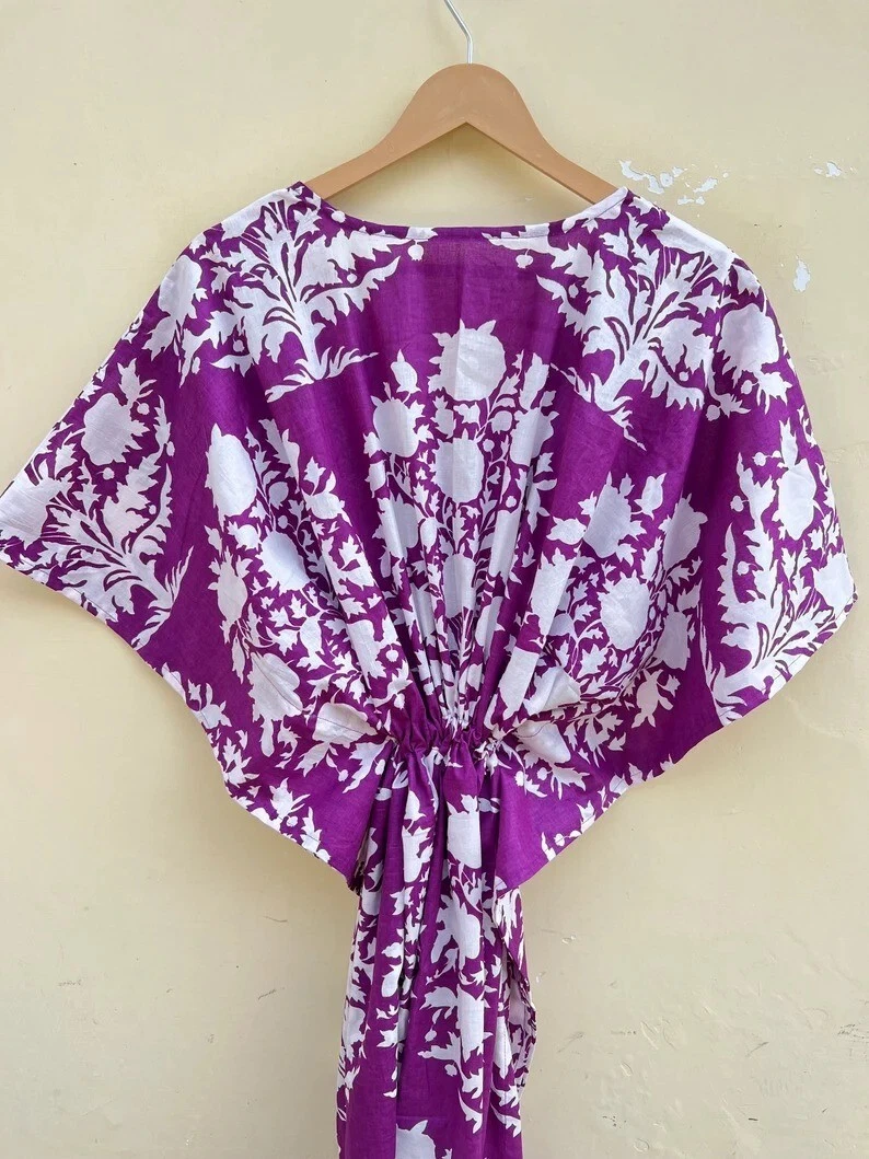 PALM ANGELS Pigiama indiano viola palma cotone caftano vestito maxi abito caftano US