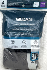Gildan Men's Boxer Briefs SZ 2XL 3-Pk Cotton Classic Length Black Gray
