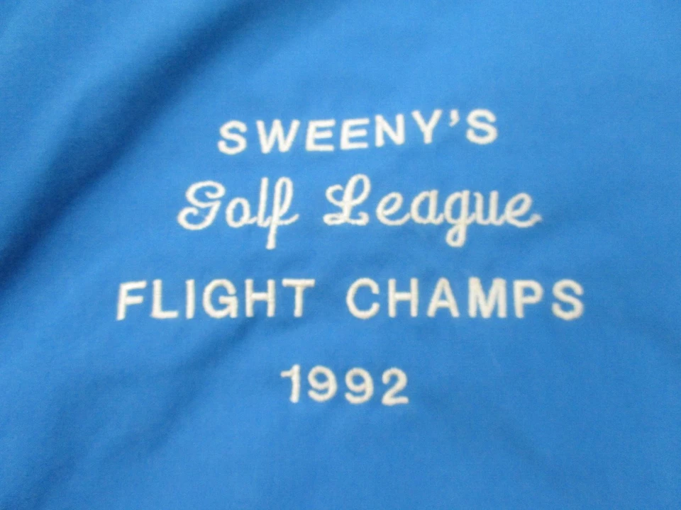 老式 PGA 巡回赛高尔夫夹克男式中号蓝色黑色隐藏式连帽风衣 90 年代 — 第 3/4 张图片