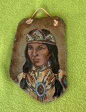 INDIAN SQUAW ORIGINAL PAINTING ON SLATE BOARD