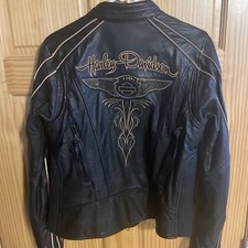 Rare-harley Davidson 110th Anniversary Womens Medium Leather Jacket-blingy-euc
