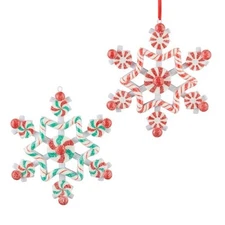 RAZ Imports 5.5" Peppermint Snowflake Ornaments Set/2 Christmas NEW! 4215554