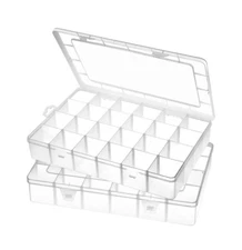 24 Grids Clear Plastic Organizer Box with Adjustable Dividers, Large 2 Pack