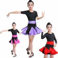 Children Girl Latin Ballet Salsa Dancewear Dress Dancing Costumes Ballroom Black