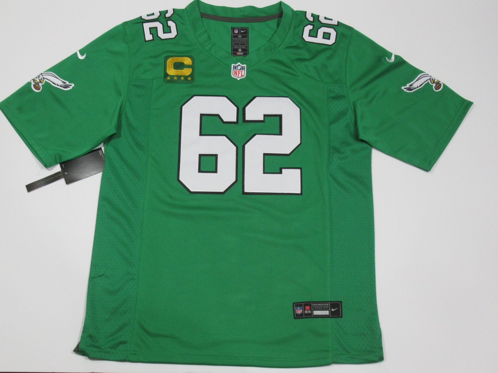 Jason Kelce Philadelphia Eagles Captains Patch Men's Jersey Kelly Green