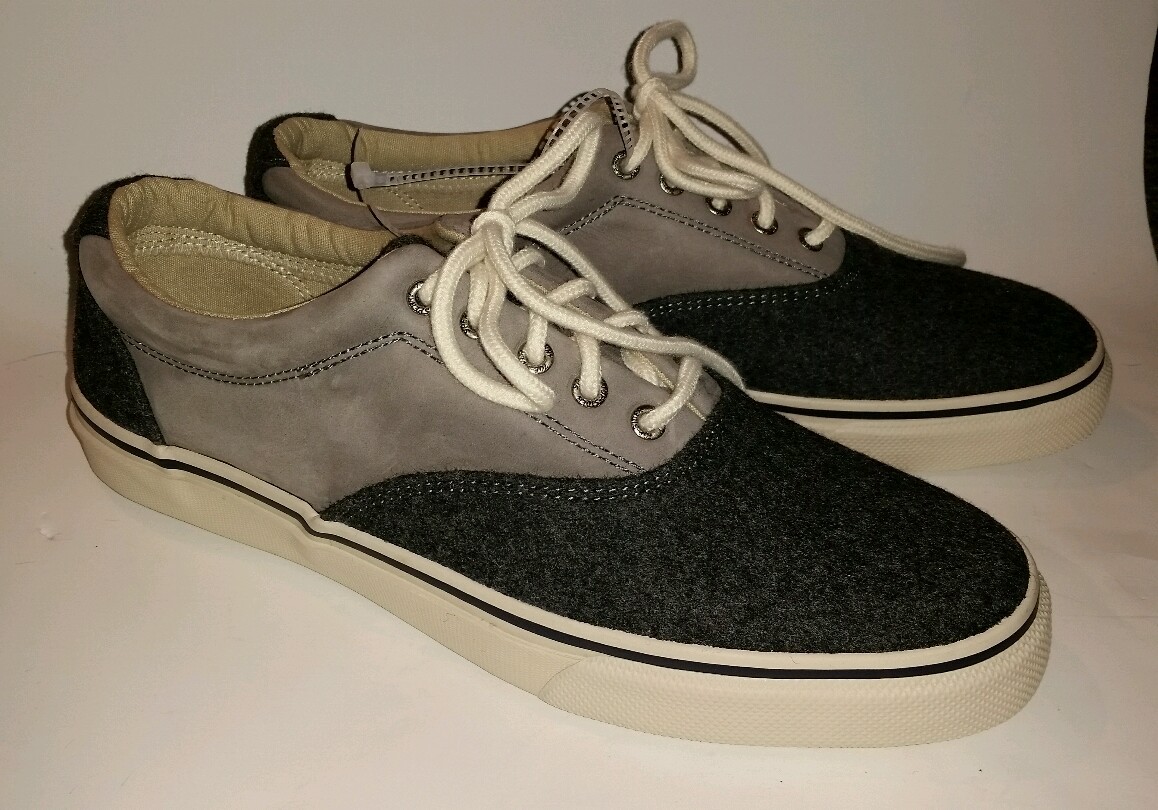 Sperry Top-sider gray leather wool flannel lace up boat shoe  display picture 3