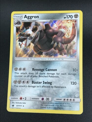 Aggron HOLO RARE 67/111 SM Crimson Invasion NM Pokemon 2017 - Picture 1 of 3