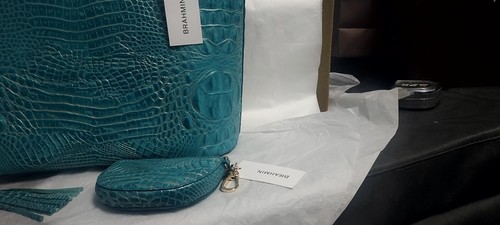 Brahmin Melbourne Collection Mermaid Green Ezra Tote Matching Coin Purse Tassel - Picture 12 of 14