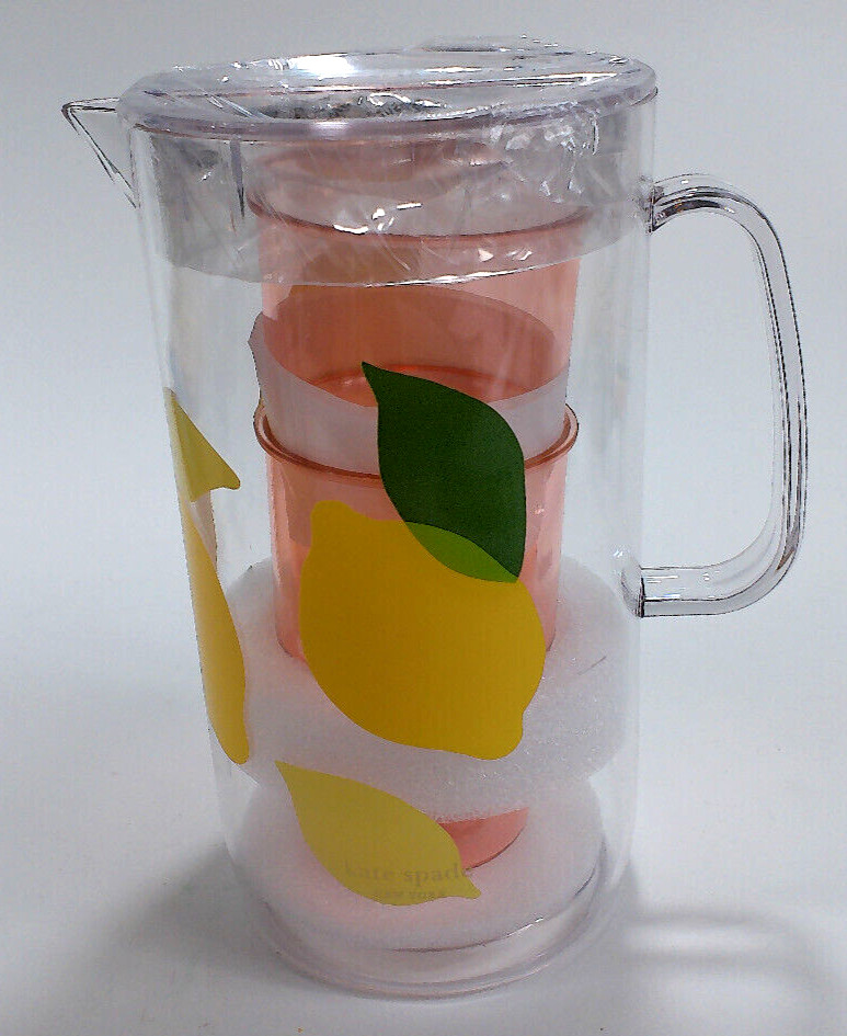 Kate Spade Lemonade Pitcher (58 Oz) W/2 Cups (12 Oz) Plastic Acrylic Set Unused thumbnail 3
