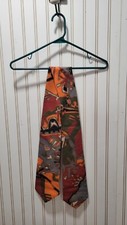 Vintage 1970s Abstract Orange Red Grey Double Wide Tie