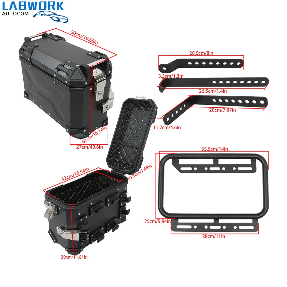 Motorcycle 36L Side Case Hard Saddlebag + 45L Top Case Tail Box Luggage Aluminum Foto 3 de 4