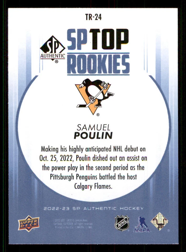 2022-23 SP Authentic Top Rookies Blue #TR24 Samuel Poulin - Image 2 of 2