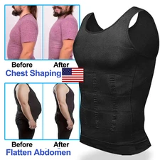 MENS SLIMMING BODY SHAPERS BELLY CHEST COMPRESSION VEST GIRDLE T-SHIRT TANK TOP