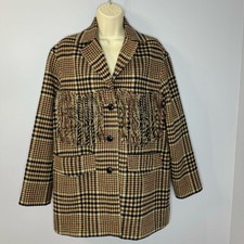 Mango Checked Fringe Wool Blend Blazer Jacket Blogger Favorite Relax Fit Small