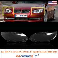 Pair Headlight Lens Cover For BMW E92 E93 LCI Facelifted 2010-2013 2DR Headlamp