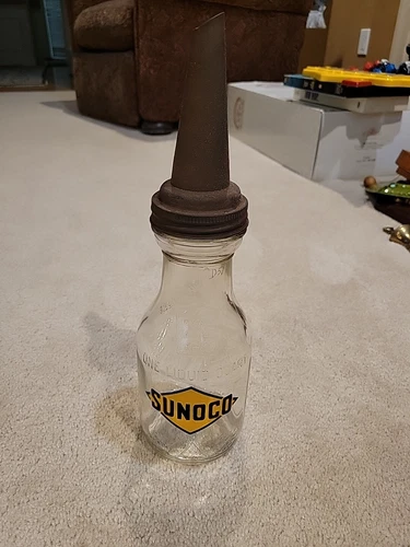 Vintage Sunoco Glass One Quart Oil Bottle With Spout  #3