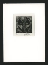 MASKED ACTORS Commedia dell'Arte Characters Original MEZZOTINT Signed with Mat