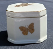 Vintage TAKAHASHI San Francisco "Butterflies" TRINKET BOX Ivory Gold Accent