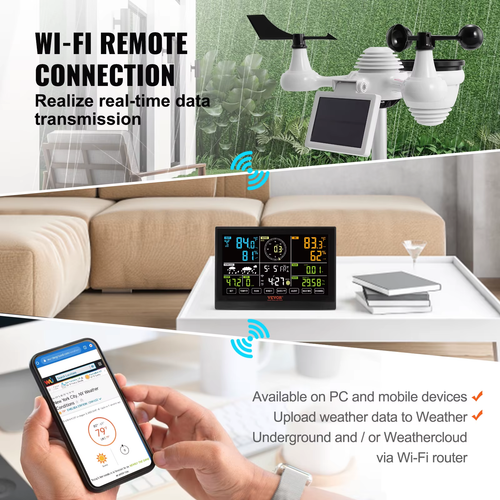 VEVOR 7-In-1 Wi-Fi Weather Station 7.5 in Display a Colori Con Avvisi Di Allarme - Foto 3 di 6