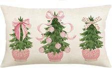 Pink Christmas Tree Merry Christmas Throw Pillow Cover, 12 X 20 Inch Pink Chinoi