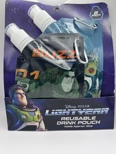 Disney Drink Pouch LIGHTYEAR 2 Pack Reusable Drink Pouch 10oz Black/Grey New