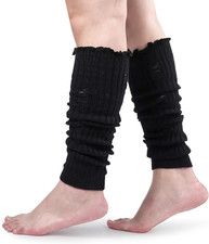 Women Leg Warmers with Holes Retro Ruffle Leg Sleeves Soft Knee High Footless So