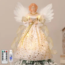 Christmas Tree Topper Angel, 12" Lighted Angel Tree Topper with 8 Modes, 6H T...
