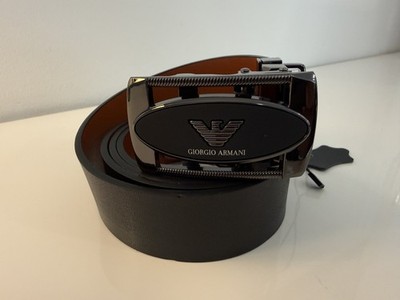 Giorgio Armani Herren Gürtel Leder Schwarz mit Logo-Metallschnalle