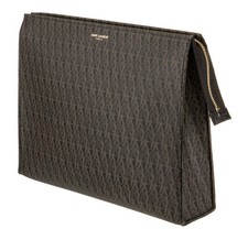 Saint Laurent Paris Clutch Bag YSL classic toile monogram PVC Brown Black Defect