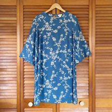 H&M X GP & J Baker Tunic Dress Women's Size 8 Blue White Flora 3/4 Bell Sleeve