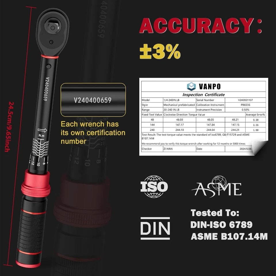 1/4-inch Drive Click Torque Wrench, 20-240 in. lb/2.3-27.1 Nm, Inch Pound Torque - Image 3 of 4