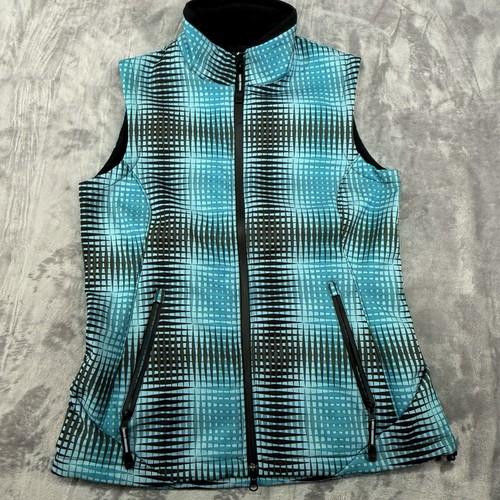 Roper Vest Full Zipper Women M Soft Shell  Fleece Lining Pockets Geo Print Teal