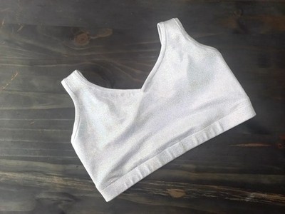 Holographic White Crop Top, Metallic Spandex Tank, Handmade, Size UK12-14