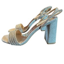 Badgley Mischka Becca Strappy Block Heels Silver Metallic Rhinestone NEW Size 7