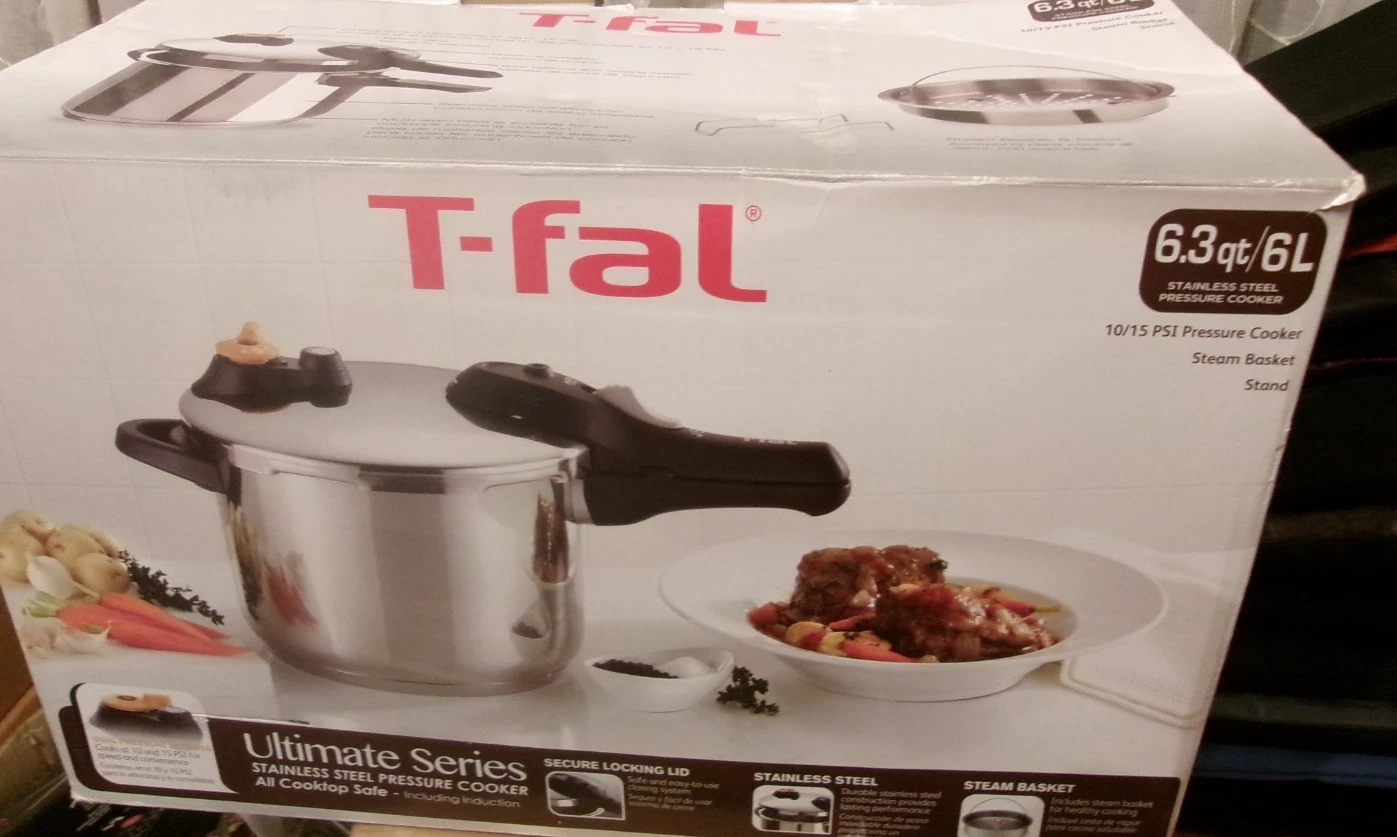 T-Fal 6qt Stainless Steel Pressure Cooker with STEAM Basket STAND NEW IN BOX
Opens in a new window o