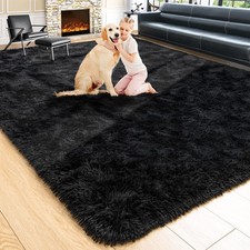 Large Fluffy Black 5X8 Area Rugs for Living Room Bedroom,Thick Shag Throw Rug,Bi