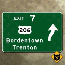 New Jersey highway marker road sign exit 7 Trenton arrow turnpike 1961 206 21x14