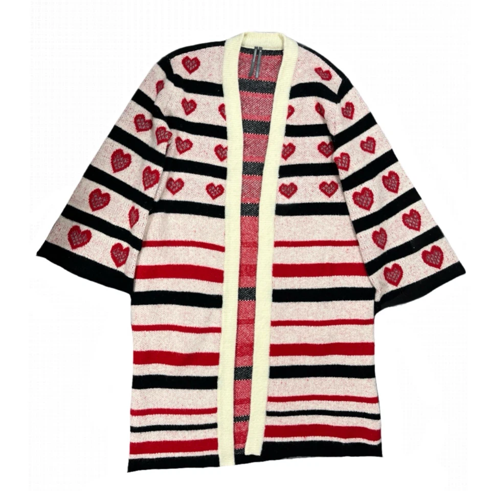Cárdigan suéter a rayas corazón de gran tamaño frente abierto Anthropologie para mujer XXS Foto 3 de 4