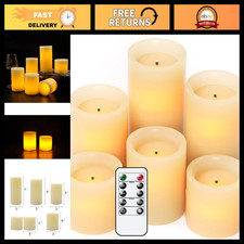 Flameless LED Pillar Candles Set of 6 with Remote  Timer - Real Wax, Warm Light