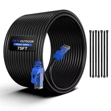 75 Ft. Cat6 Outdoor Ethernet Cable 24AWG Durable Direct Burial In-Ground UTP Wat