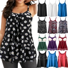 Plus Size Tank Top for Women Camisole with Built in Bra Flowy Loose Fit Vest Top