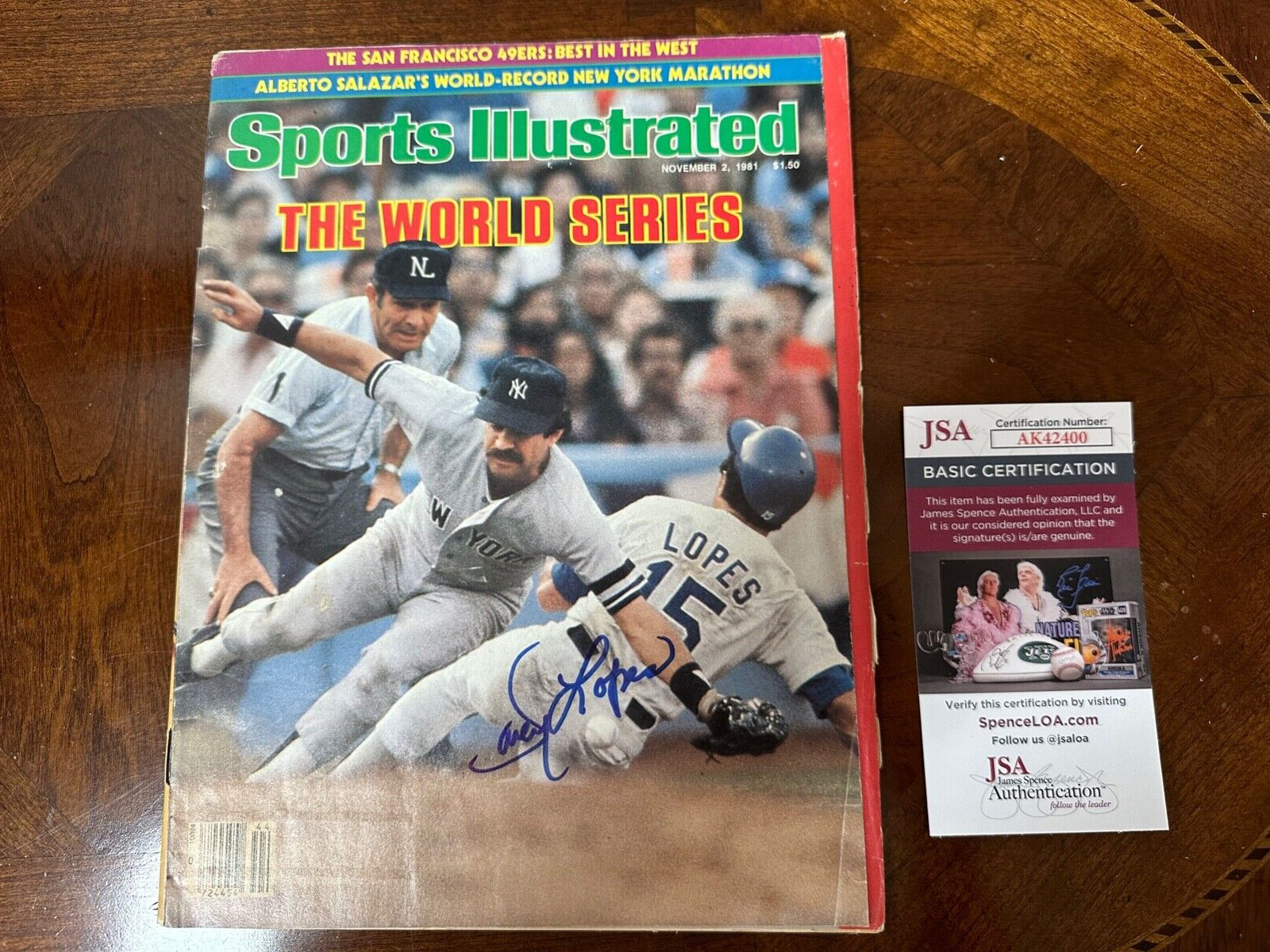 Davey Lopes Autographed Signed Los Angeles Dodgers MLB Sports Illustrated November 2, 1981 LA Dodgers JSA 