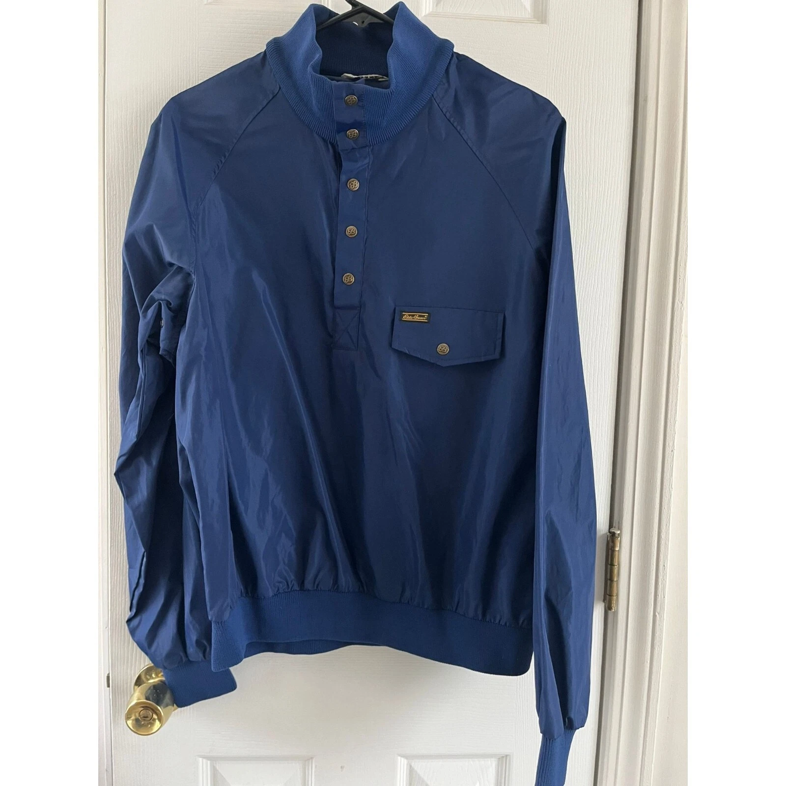 Eddie Bauer Pullover Windbreaker Jacket Snap Closure Men's Navy Blue Medium