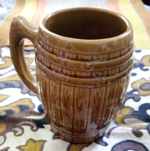 Banded Barrel Mug/Tiki Beer Stein 14 ounce capacity, Vintage Stoneware Pottery