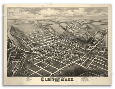Clinton Massachusetts 1876 Historic Panoramic Town Map - 20x28