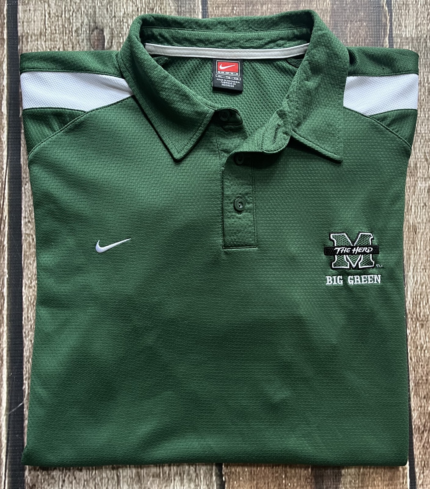 VINTAGE NIKE TEAM MARHSALL THUNDERING HERD POLO BIG GREEN MENS XL EXCELLENT