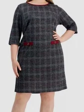Connected Apparel Women's Gray Plaid Elbow-Sleeve Dress Plus Size 24W